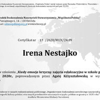 Certyfikat polski 13 Emocje  Irena Nestajko